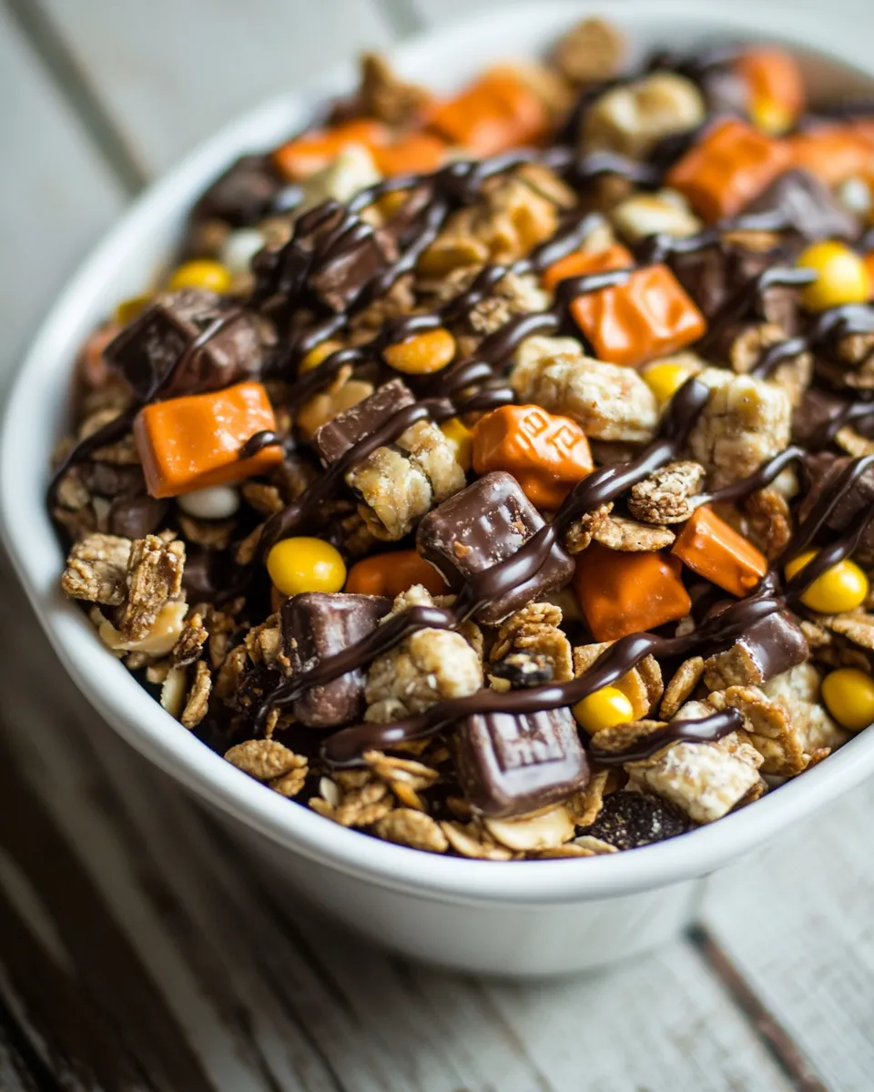 Delicious Peanut Butter Lovers Reeses Snack Mix shot