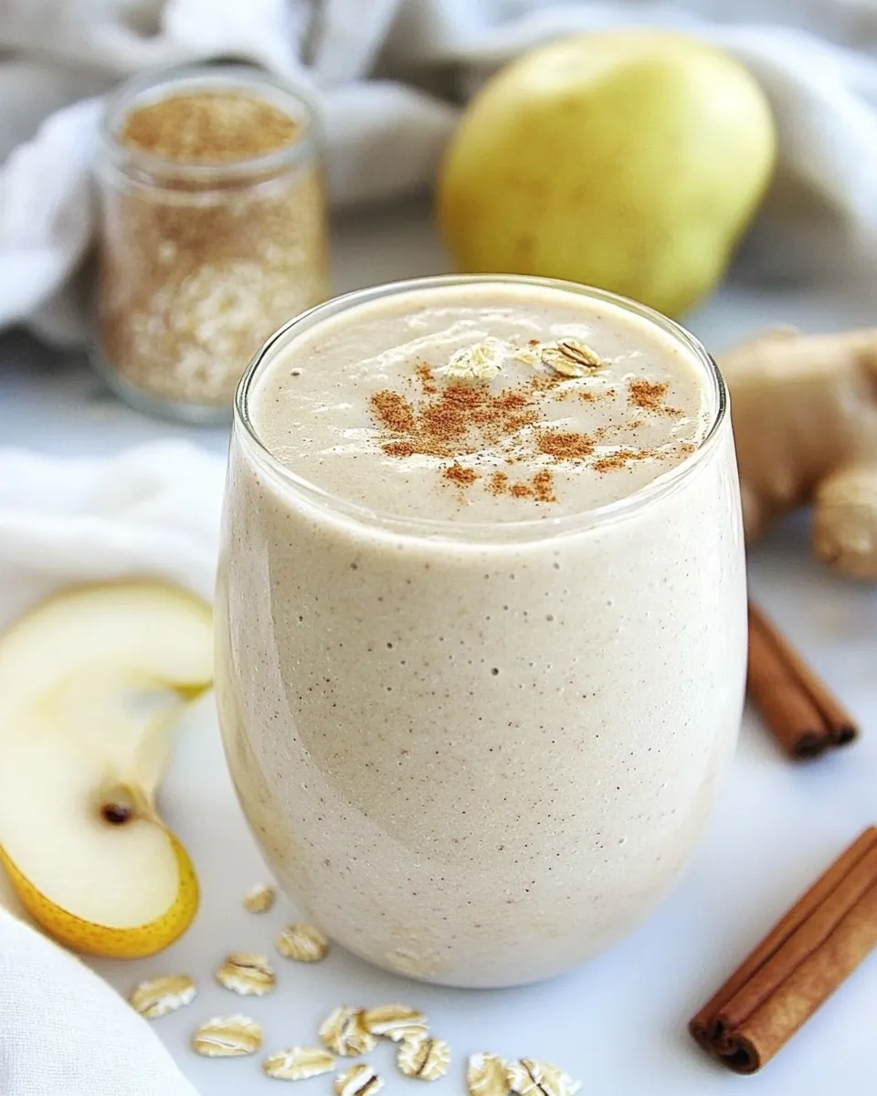 Healthy Pear Ginger Cinnamon Oat Smoothie recipe image