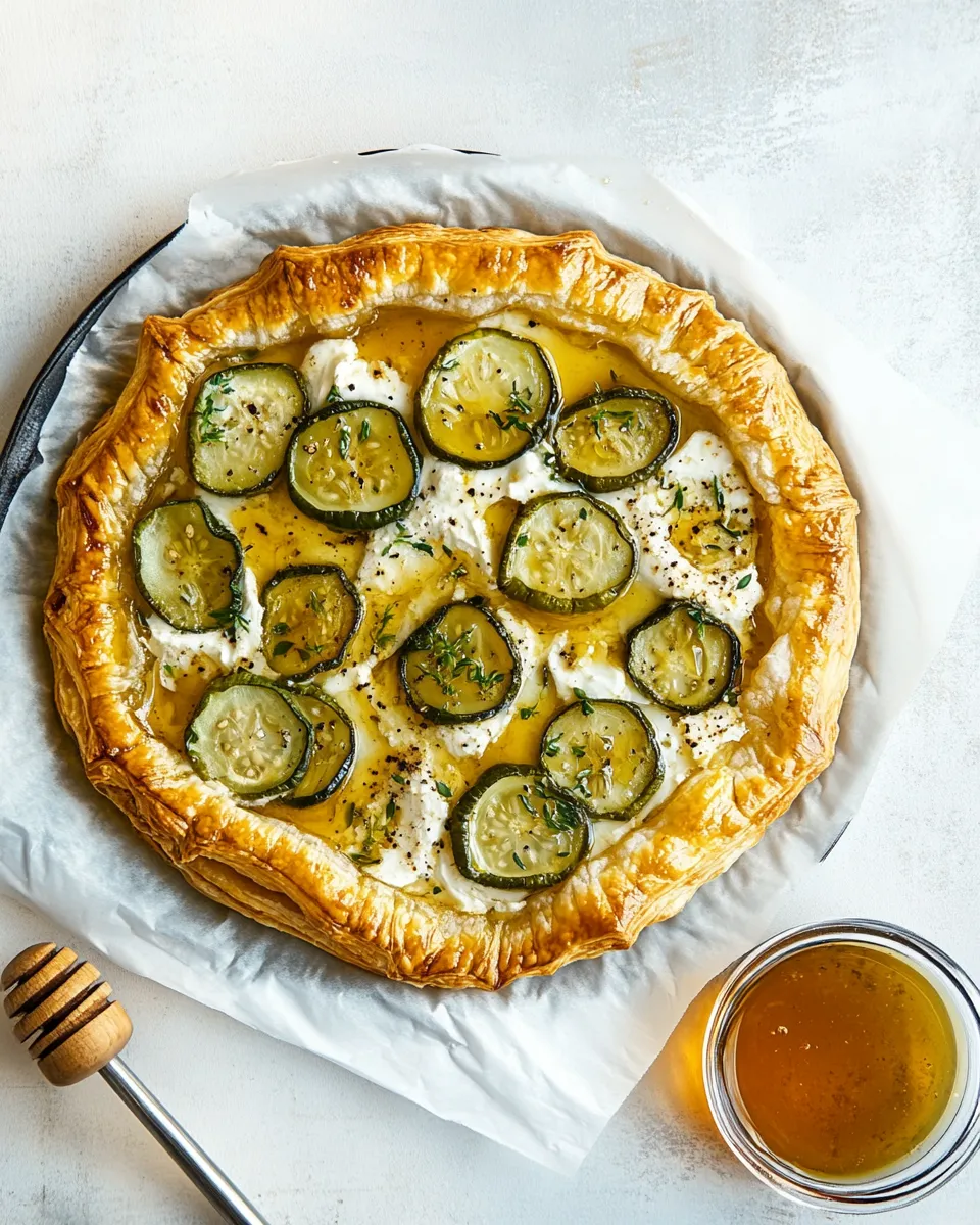 Homemade Pickle Lovers Puff Pastry Pizza with Hot Honey. photo