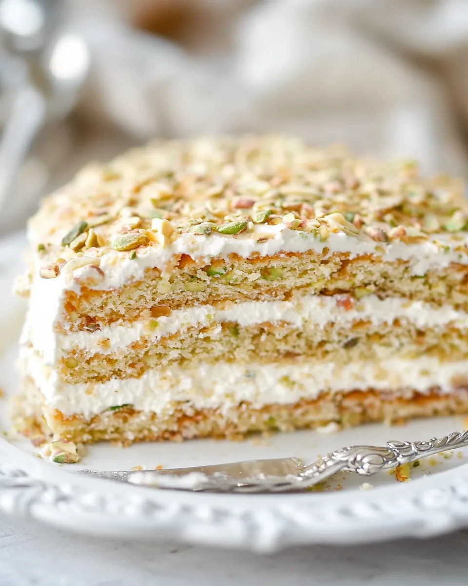 Homemade Pistachio Crpe Cake photo