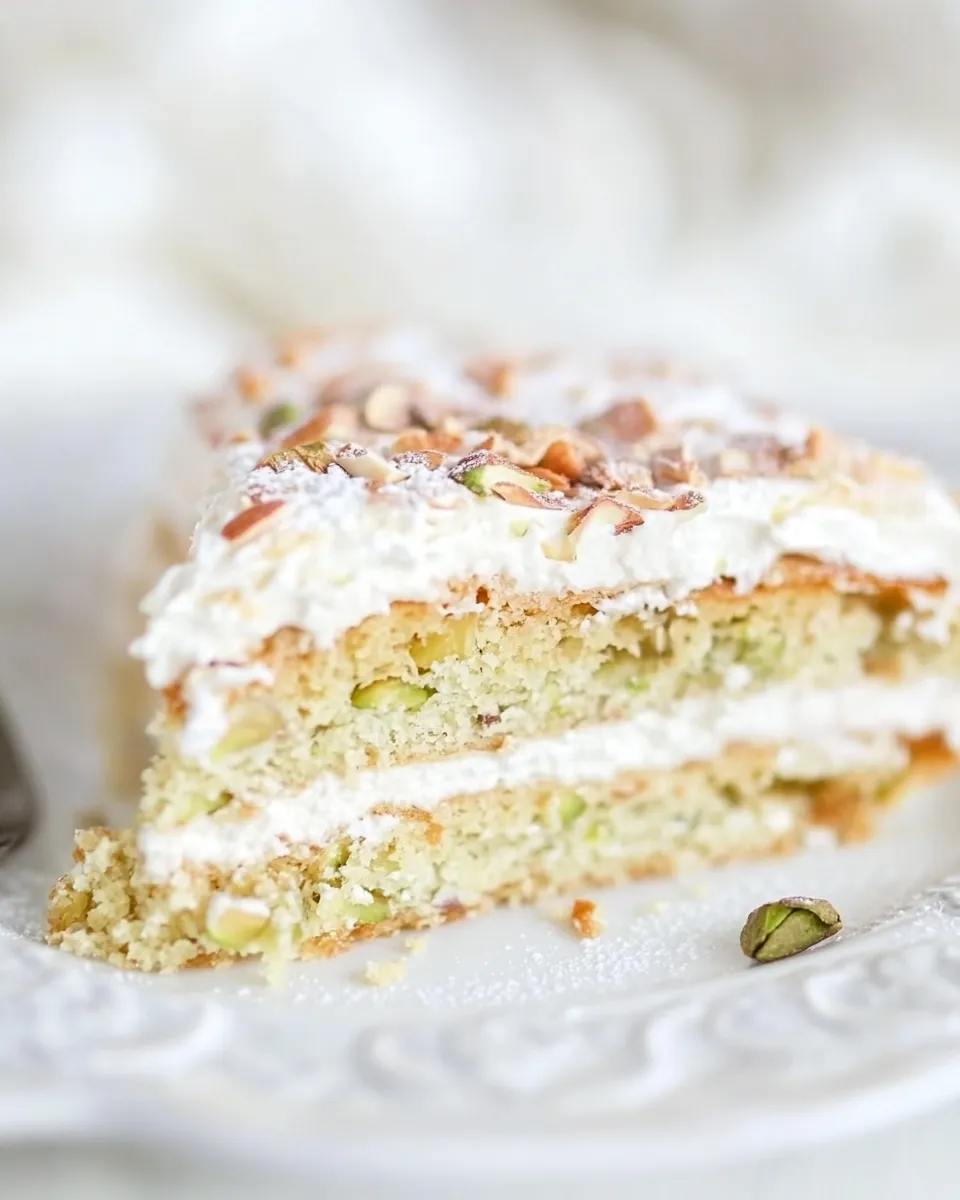 Delicious Pistachio Crpe Cake shot