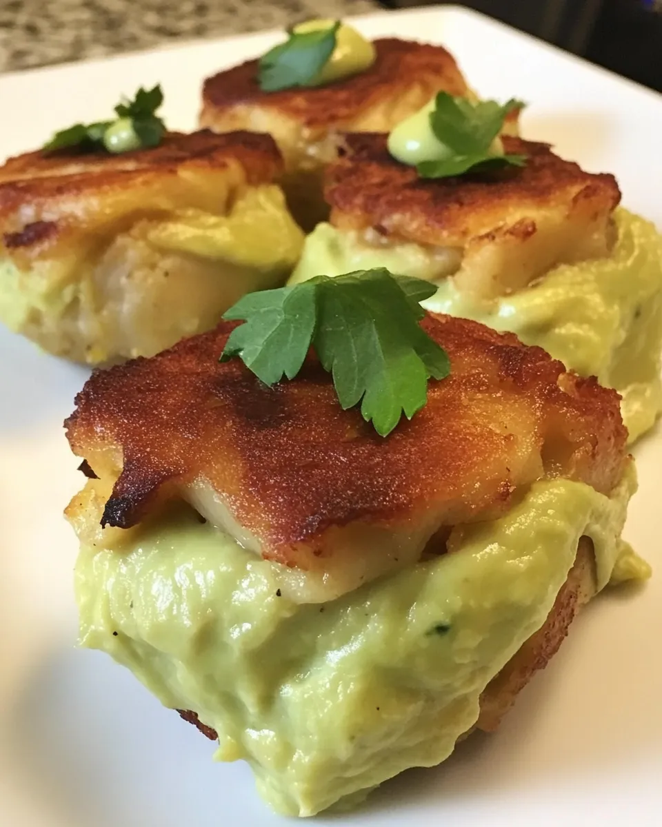 Easy Plantain Wrapped Crab Cakes with Avocado Aioli image
