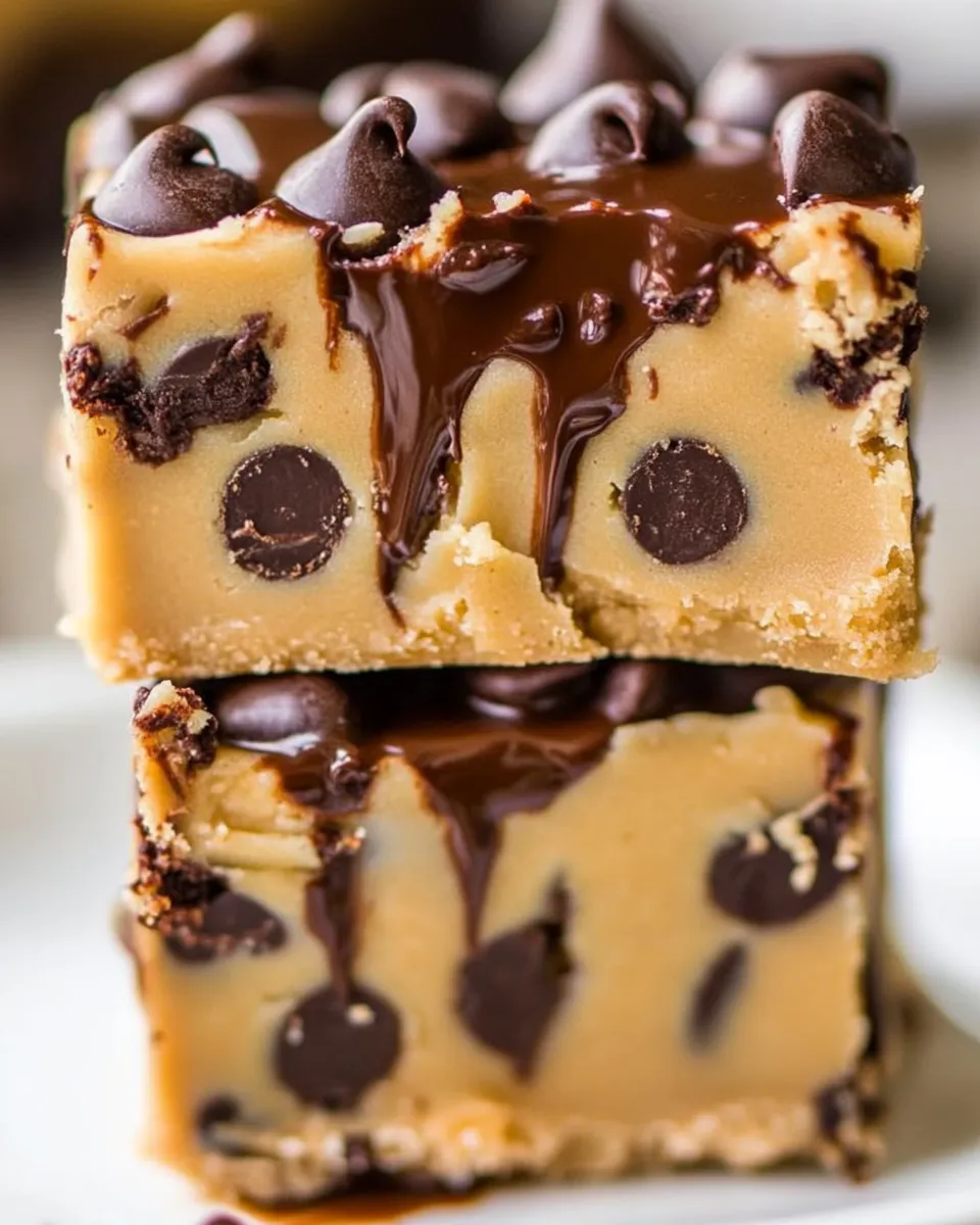 Easy Raw Chocolate Chip Cookie Dough Bars with Hot Fudge recipe photo