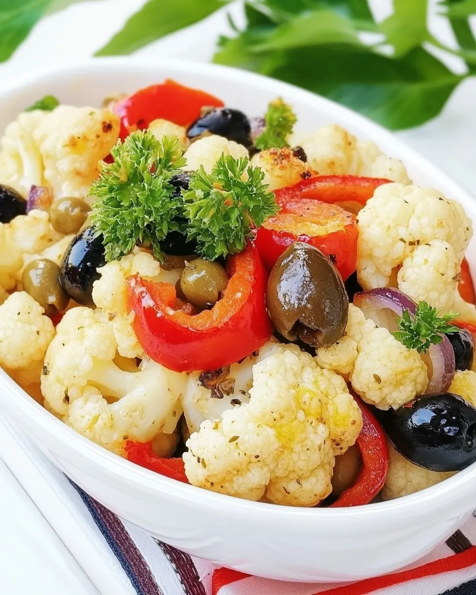 Homemade Roasted Cauliflower and Red Peppers with Olives photo