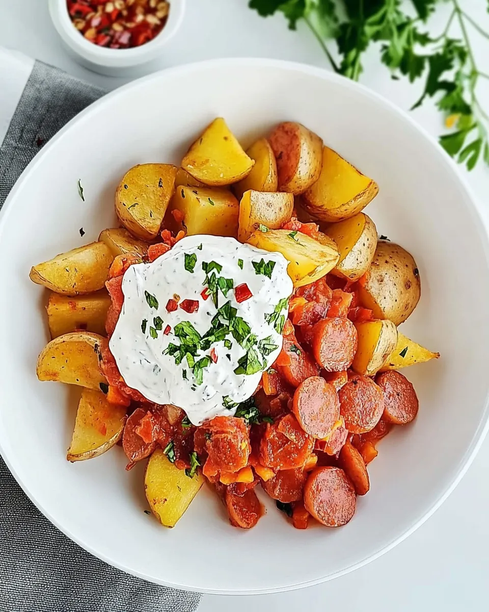 Delicious Salchipapa (Peruvian Sausage and Potatoes) shot