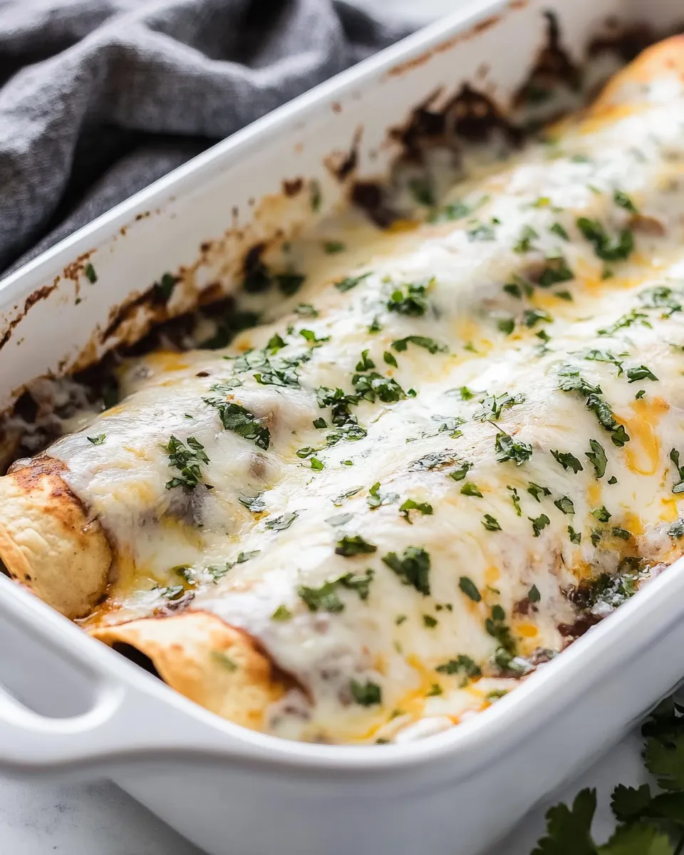 Delicious Salsa Verde Beef and Mushroom Enchiladas image