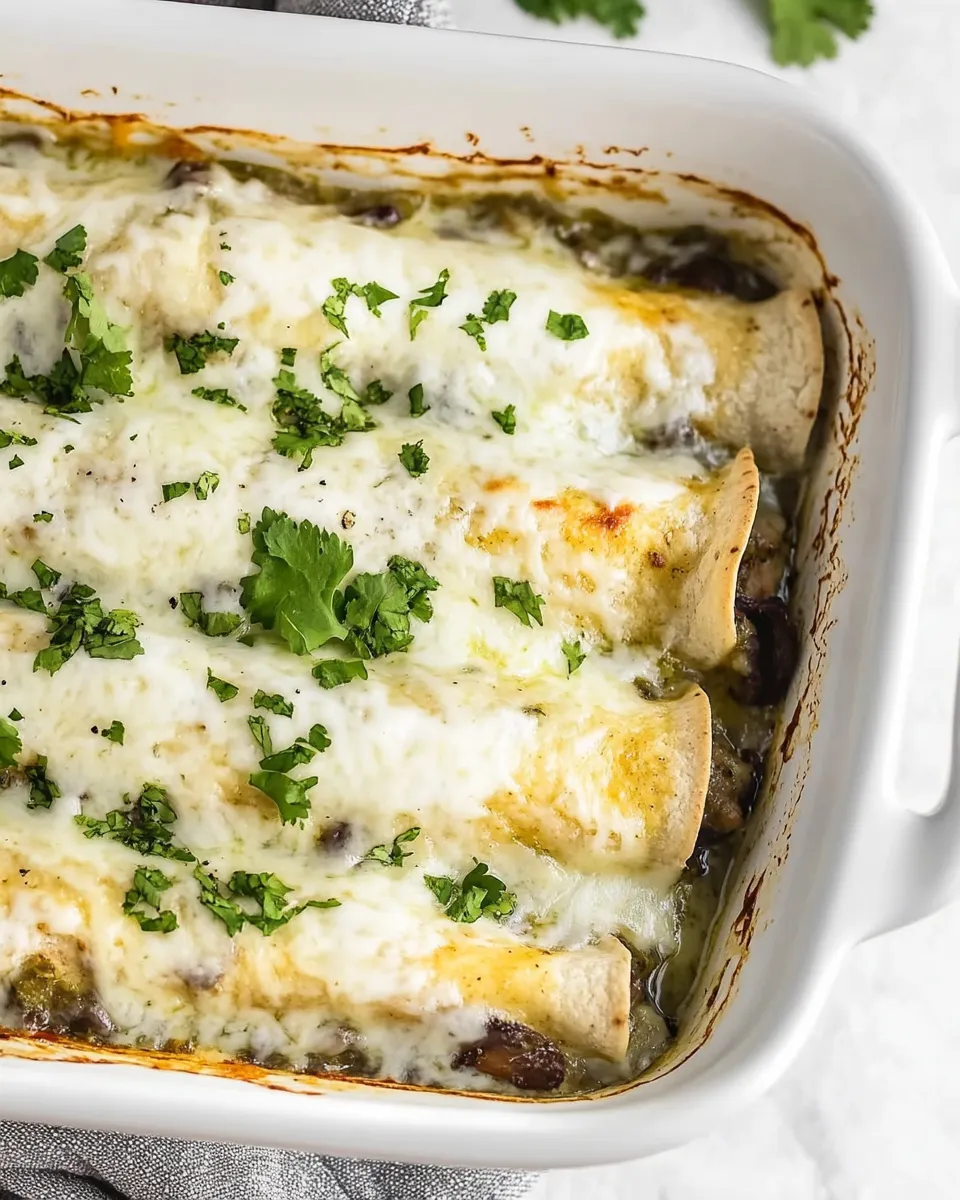 Quick Salsa Verde Beef and Mushroom Enchiladas shot