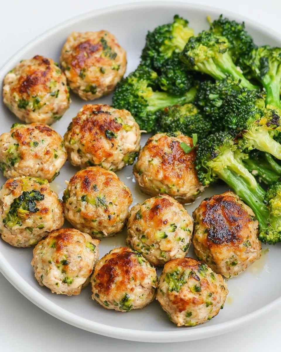 Delicious Sheet Pan Chicken Meatballs and Broccoli shot