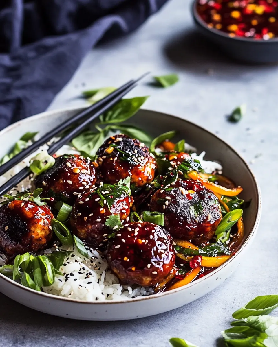 Ultimate Sheet Pan Sticky Gochujang Chicken Meatballs. shot