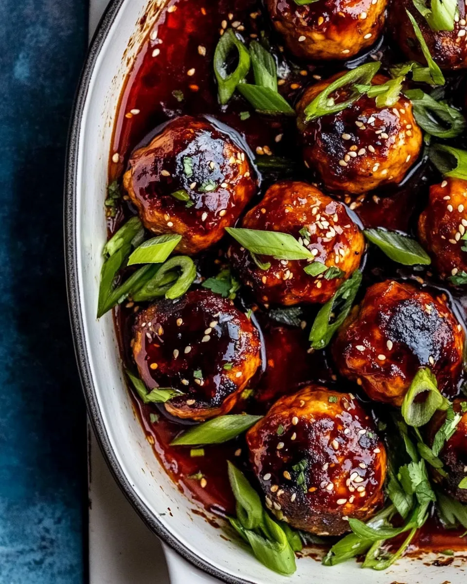Sweet Sheet Pan Sticky Gochujang Chicken Meatballs. picture