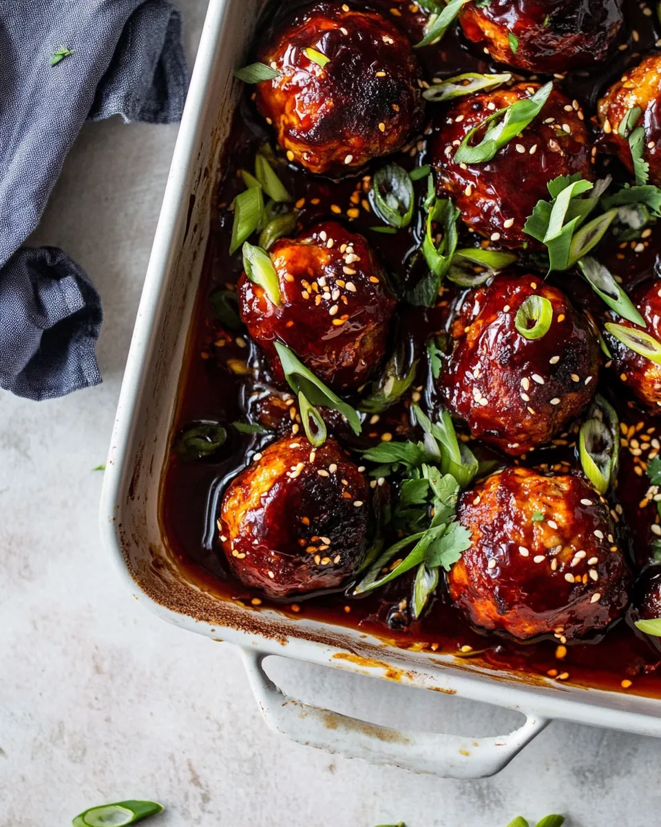 Homemade Sheet Pan Sticky Gochujang Chicken Meatballs. image