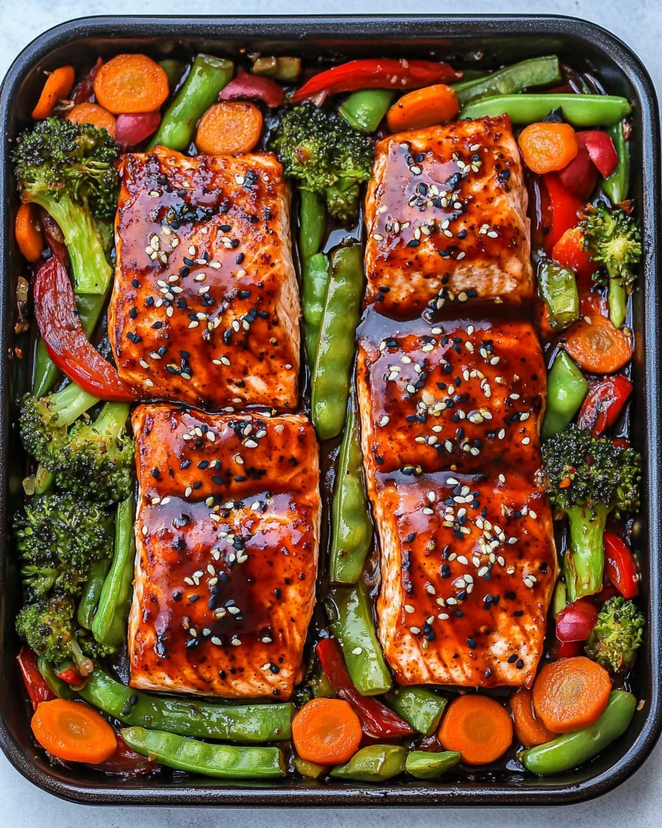 Delicious Sheet Pan Teriyaki Salmon & Veggies shot