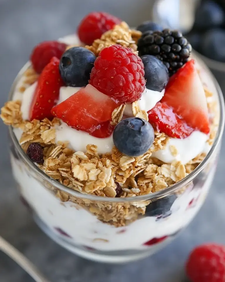 Homemade Simple Granola Parfait with Yogurt & Berries photo