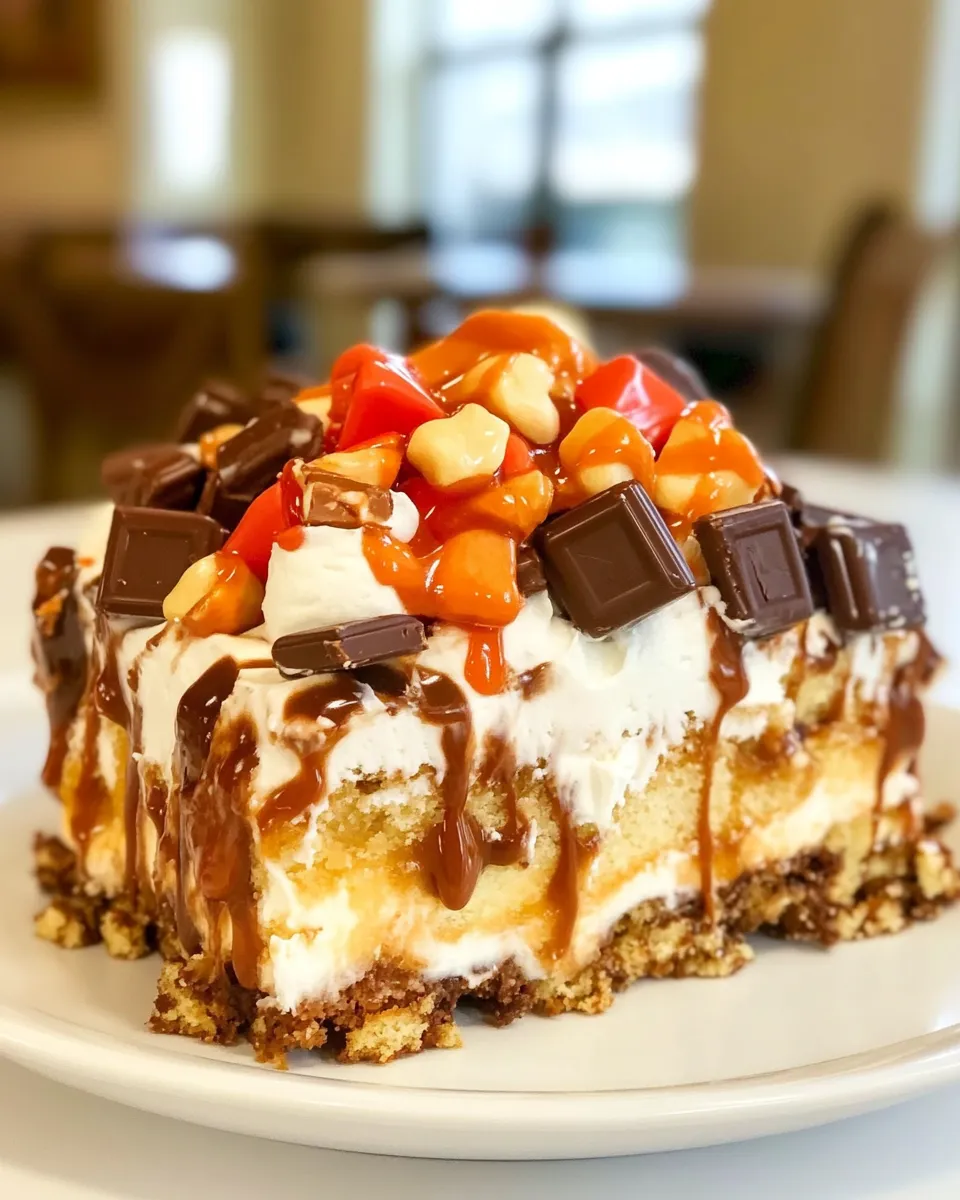 Classic Snickers Poke Cake image