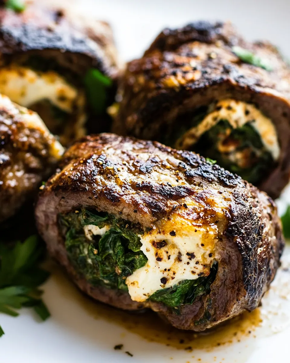 Classic Spinach Cheese Stuffed Flank Steak Rolls image