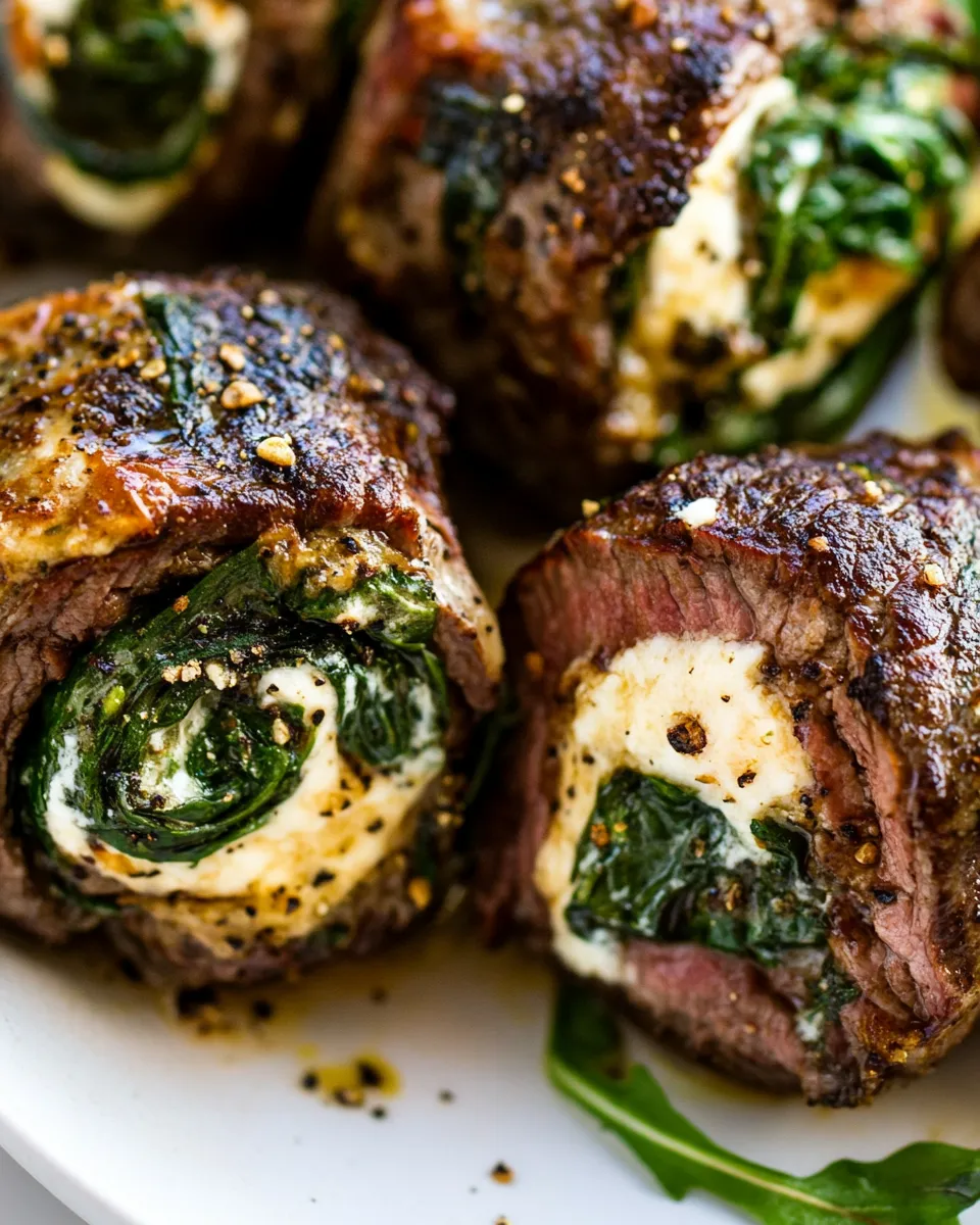 Easy Spinach Cheese Stuffed Flank Steak Rolls picture