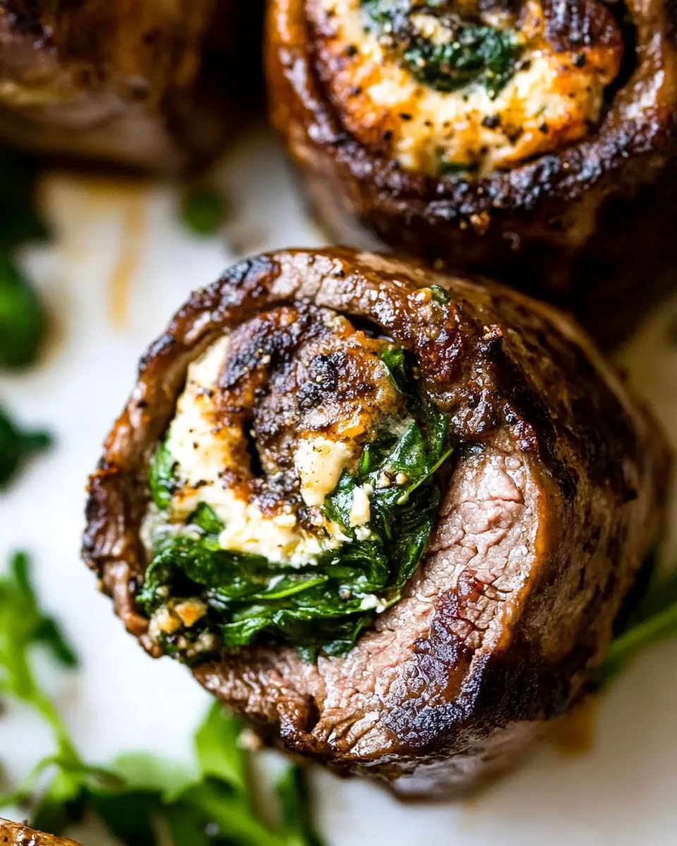 Delicious Spinach Cheese Stuffed Flank Steak Rolls shot