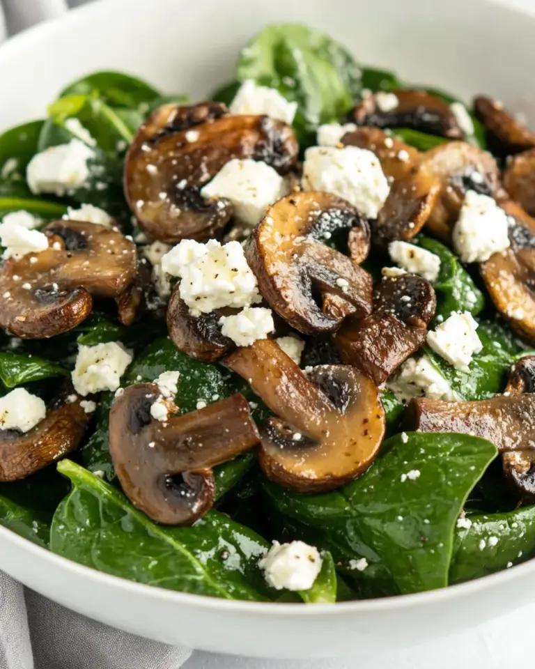 Homemade Spinach Salad with Mushrooms and Feta photo