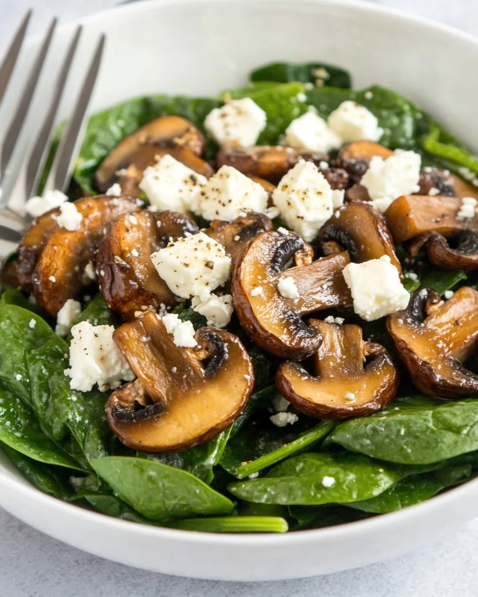 Easy Spinach Salad with Mushrooms and Feta picture