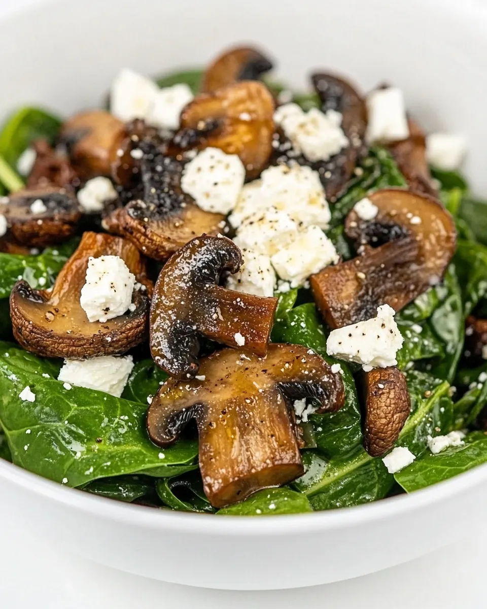 Delicious Spinach Salad with Mushrooms and Feta shot