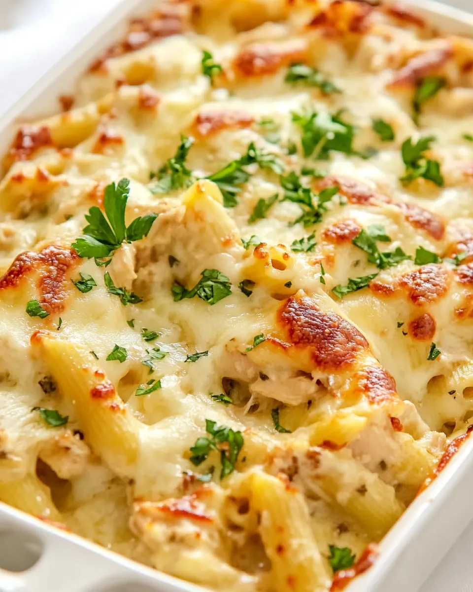 Delicious Three Cheese Chicken Penne Florentine shot