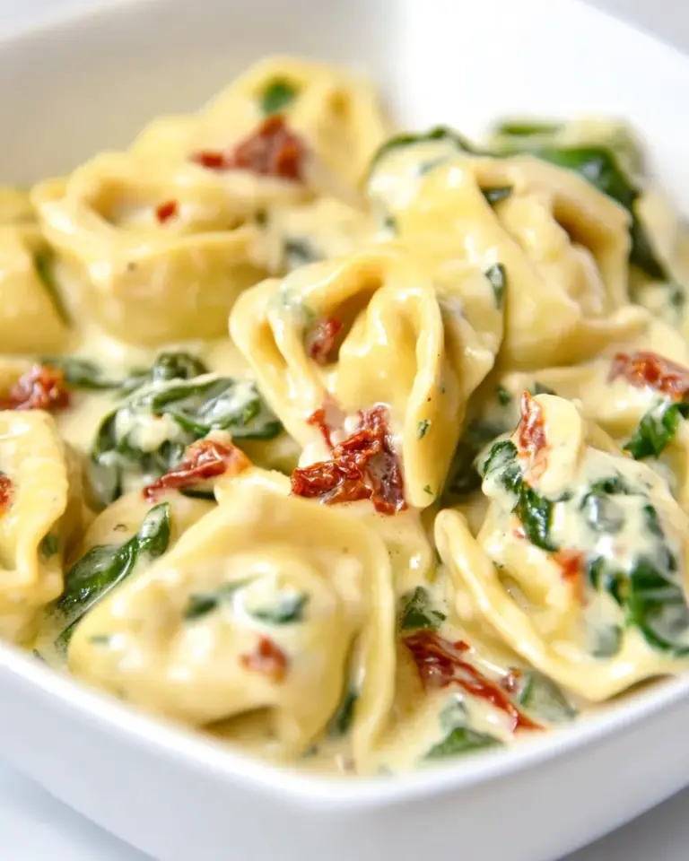 Homemade Tortellini in Parmesan Cream Sauce with Spinach and Sun-Dried Tomatoes photo
