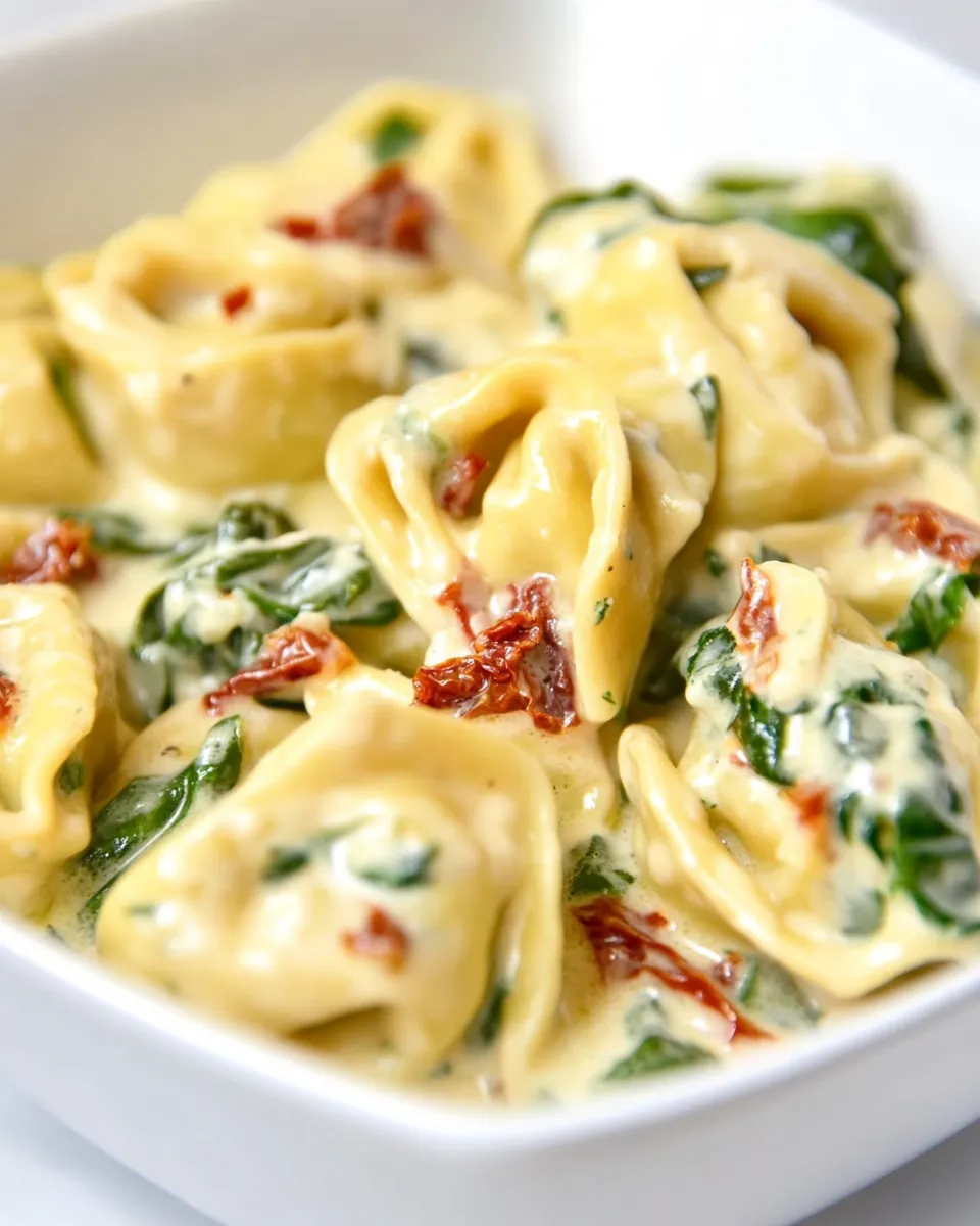 Homemade Tortellini in Parmesan Cream Sauce with Spinach and Sun-Dried Tomatoes photo