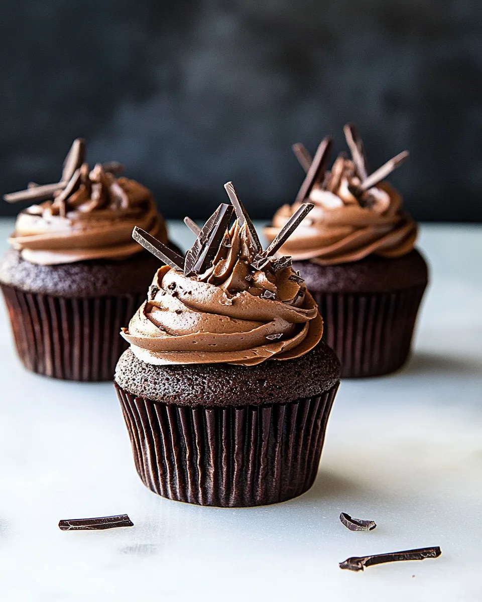 Delicious Ultimate Chocolate Cupcakes with Chocolate Cloud Frosting shot