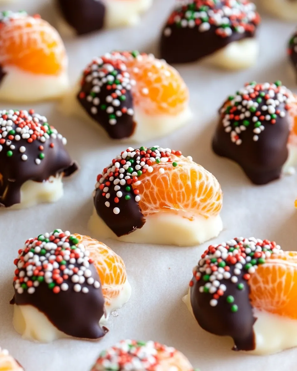 Delicious White Chocolate and Chocolate Dipped Mandarin Oranges shot