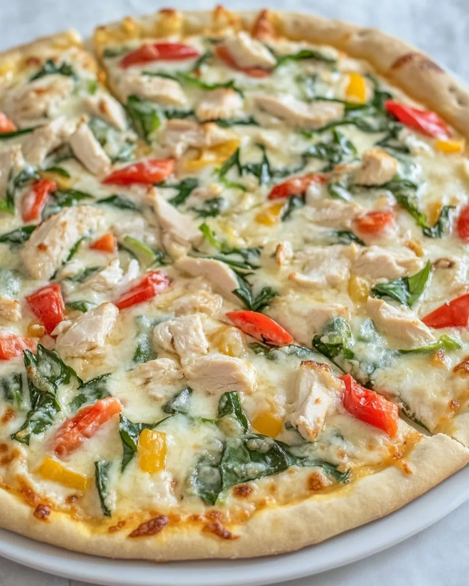Classic White Garlic Chicken and Vegetable Pizza image