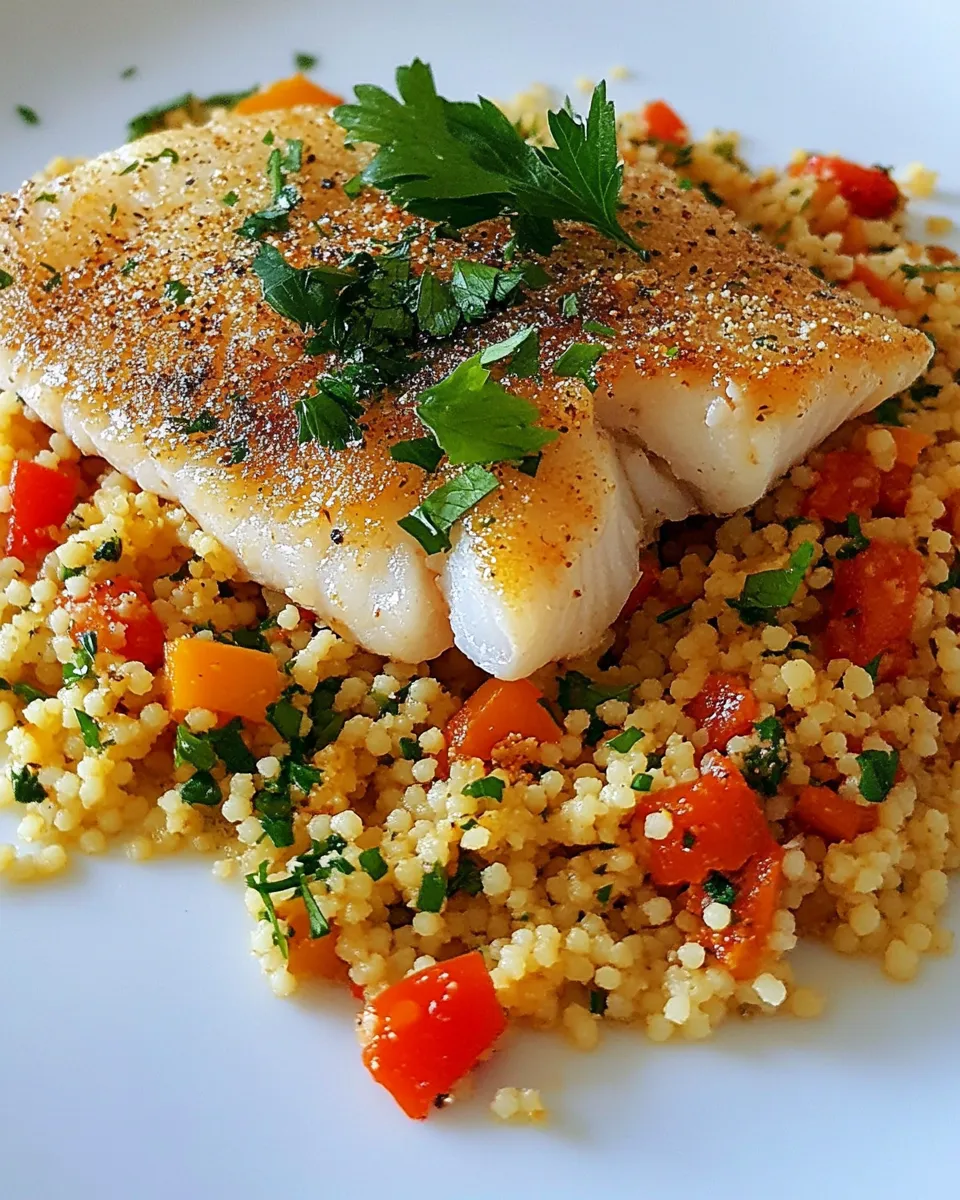 Delicious Wild Caught Cod with Moroccan Couscous shot