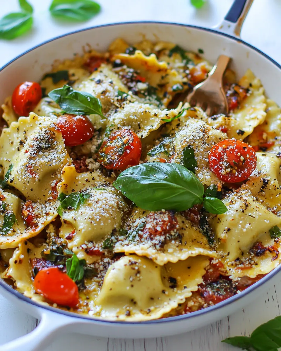 Quick 15 Minute One Pan Ravioli Recipe shot