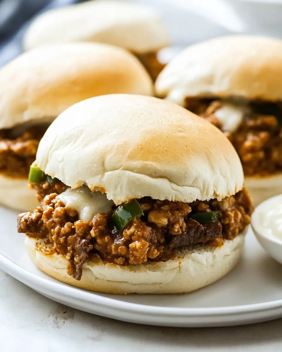 Delicious 20 Minute Chicken Cheesesteak Sloppy Joe Sliders image