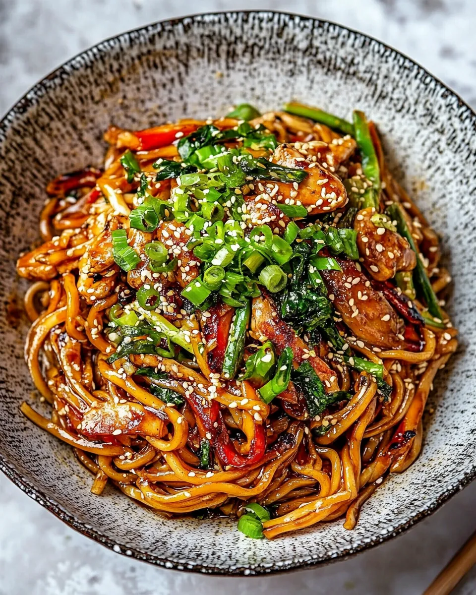 Savory 20 Minute Honey Garlic Chicken Udon Noodles. dish photo