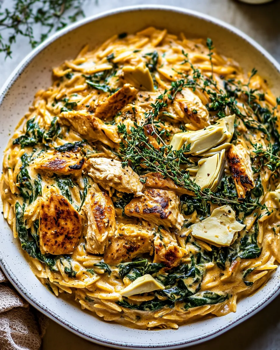 Amazing 25 Minute Spinach and Artichoke Chicken Orzo. recipe photo
