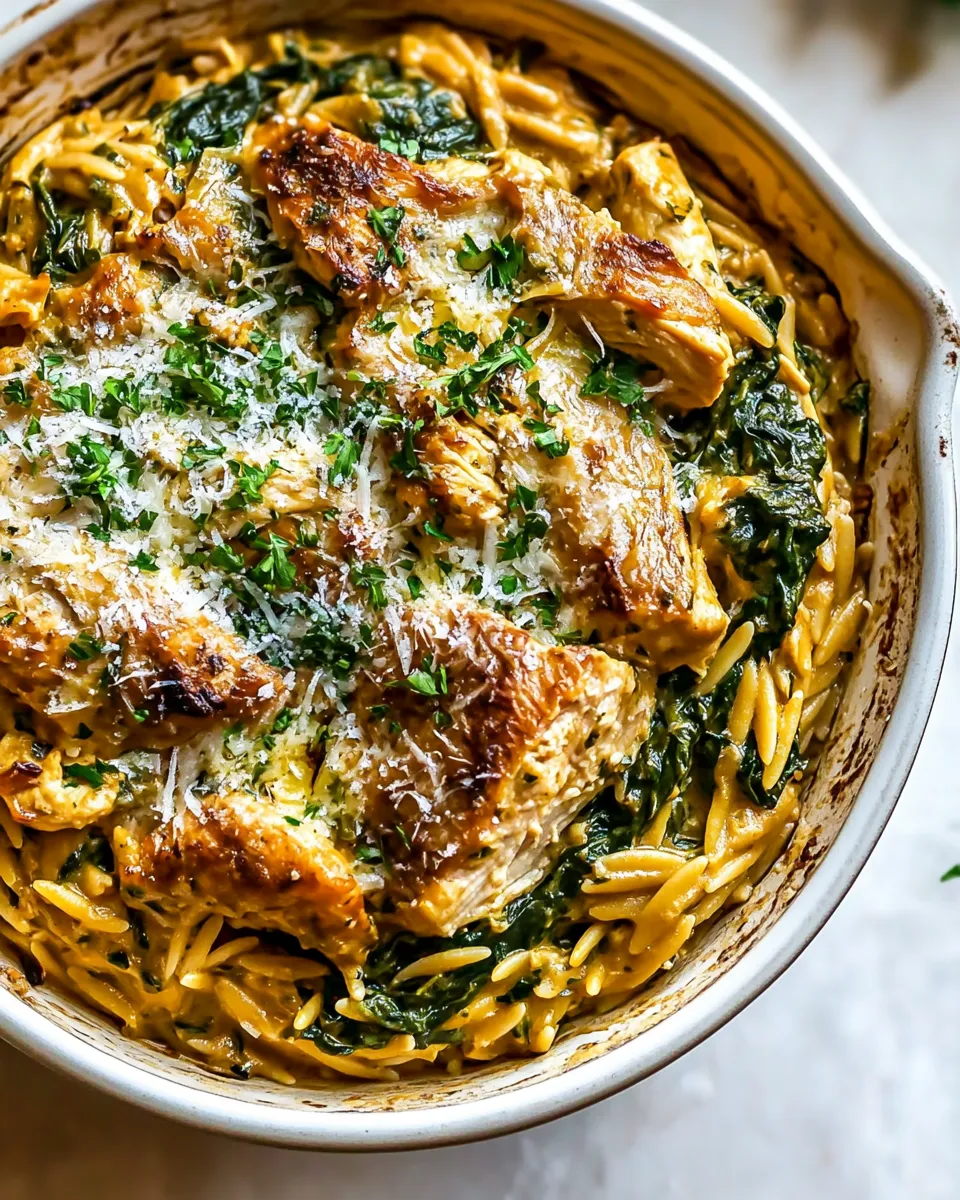 Fresh 25 Minute Spinach and Artichoke Chicken Orzo. recipe photo