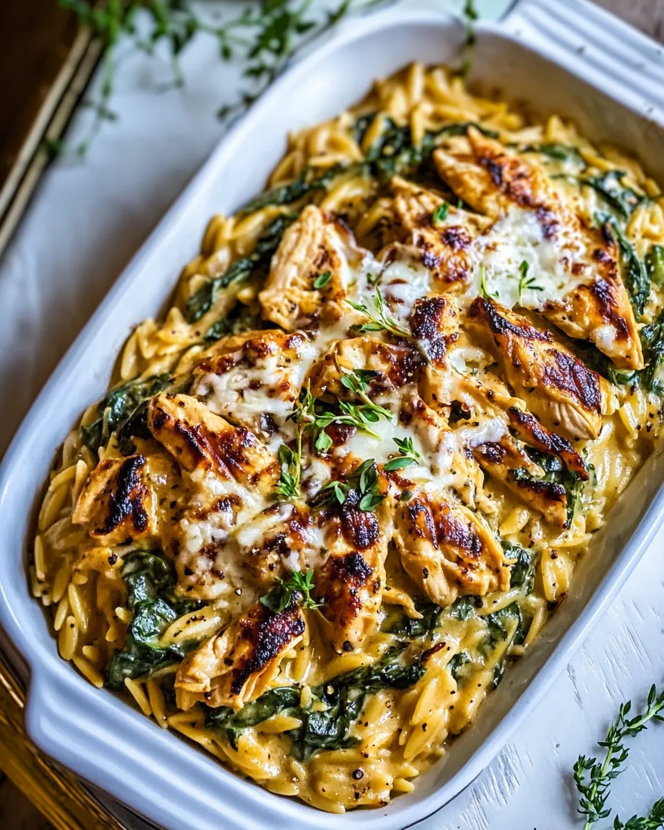 Fresh 25 Minute Spinach and Artichoke Chicken Orzo. dish image