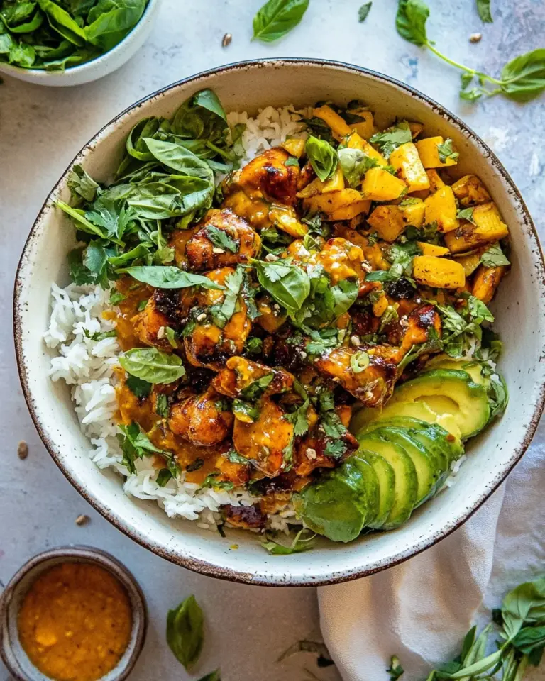 Homemade 30 Minute Ginger Peanut Chicken Bowls. recipe photo