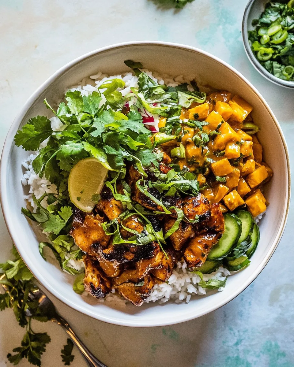 Delicious 30 Minute Ginger Peanut Chicken Bowls. picture