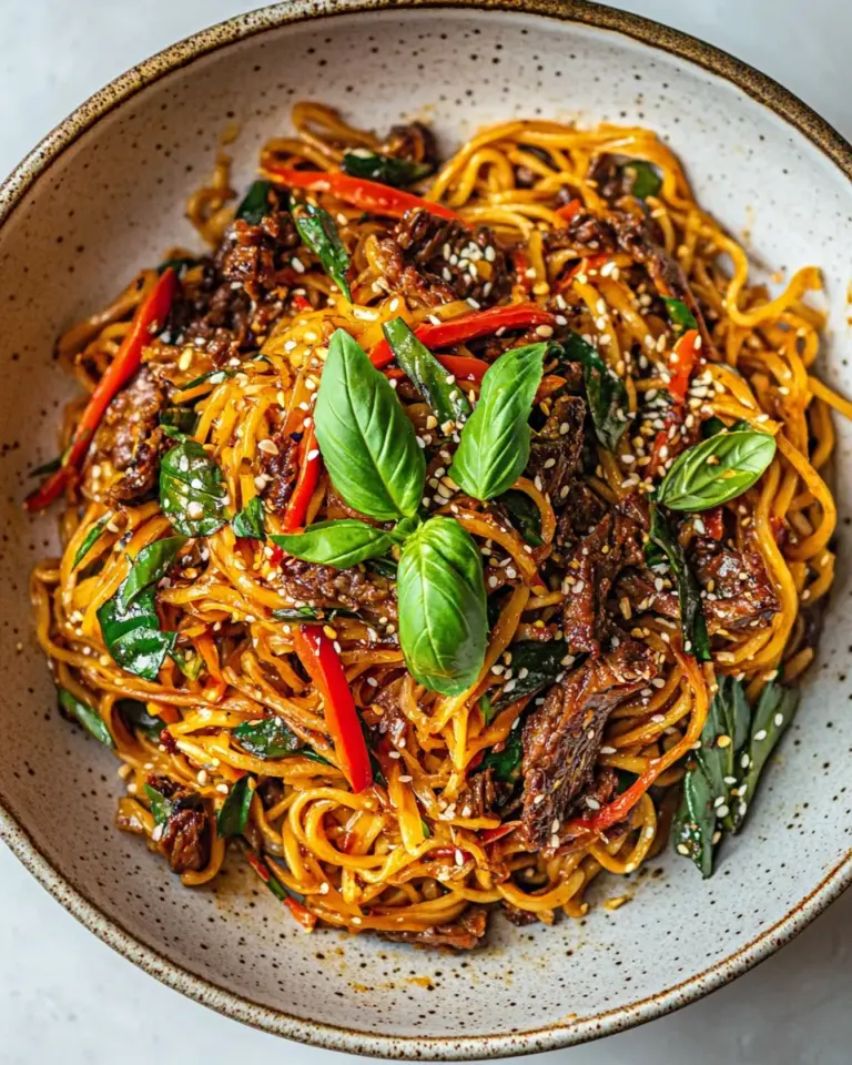 Homemade 30 Minute Thai Basil Beef Noodles. recipe photo