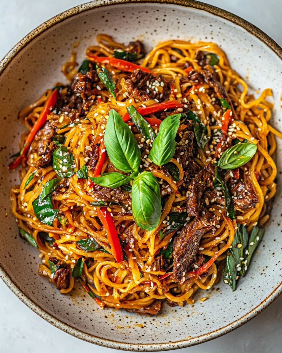 Homemade 30 Minute Thai Basil Beef Noodles. recipe photo