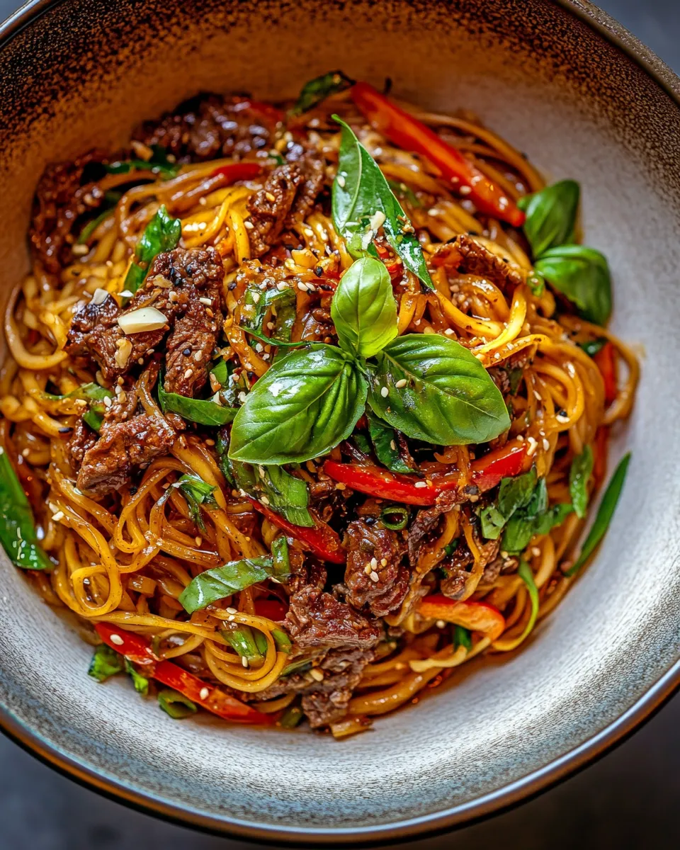 Classic 30 Minute Thai Basil Beef Noodles. dish photo