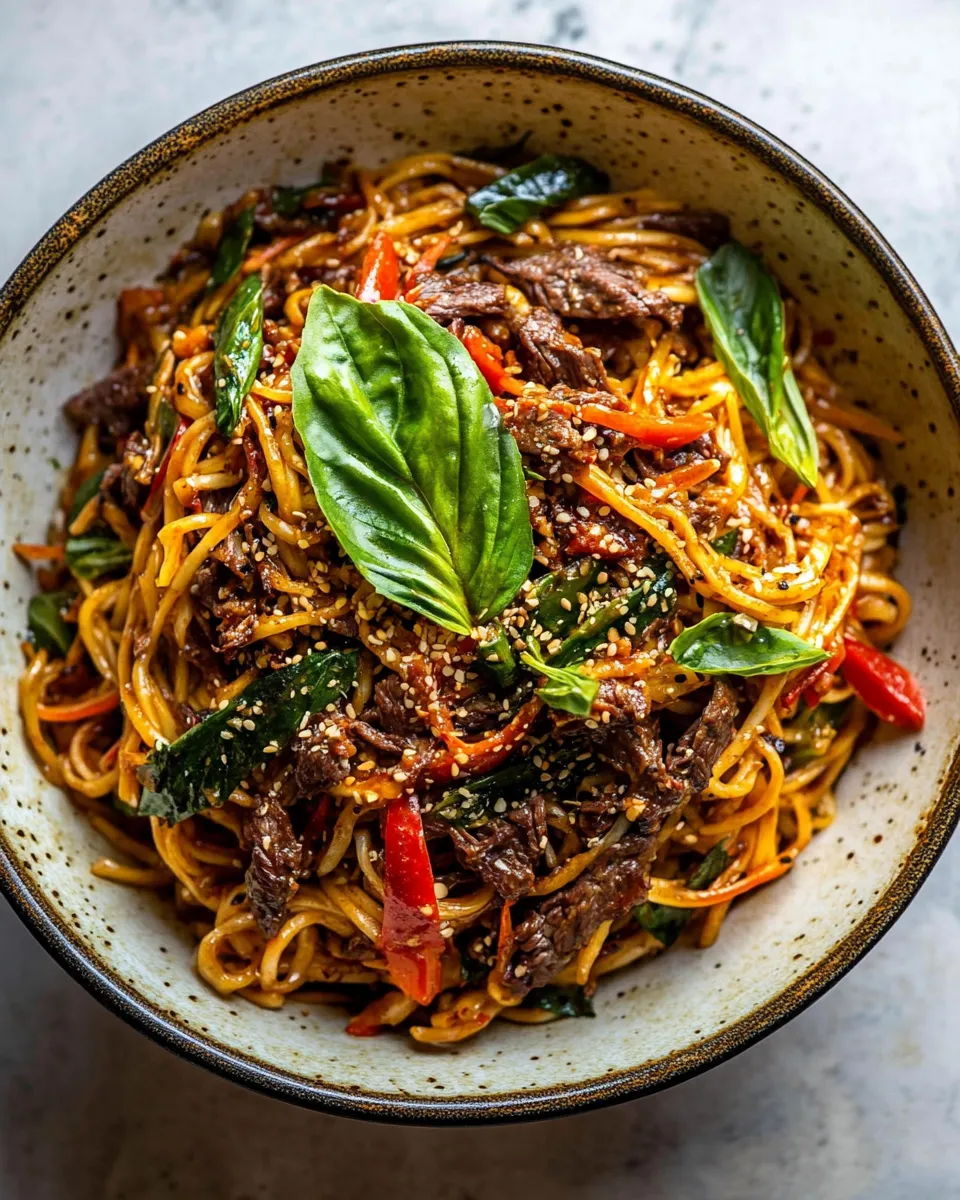 Delicious 30 Minute Thai Basil Beef Noodles. picture