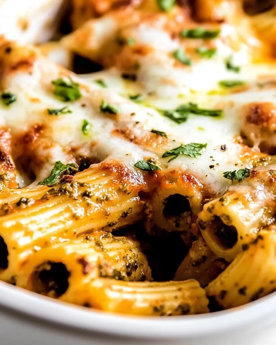 Delicious 4 Ingredient Pesto Baked Rigatoni Recipe image