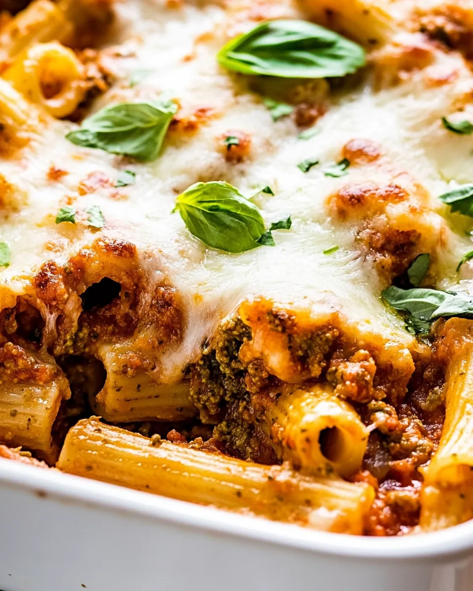 Quick 4 Ingredient Pesto Baked Rigatoni Recipe dish photo