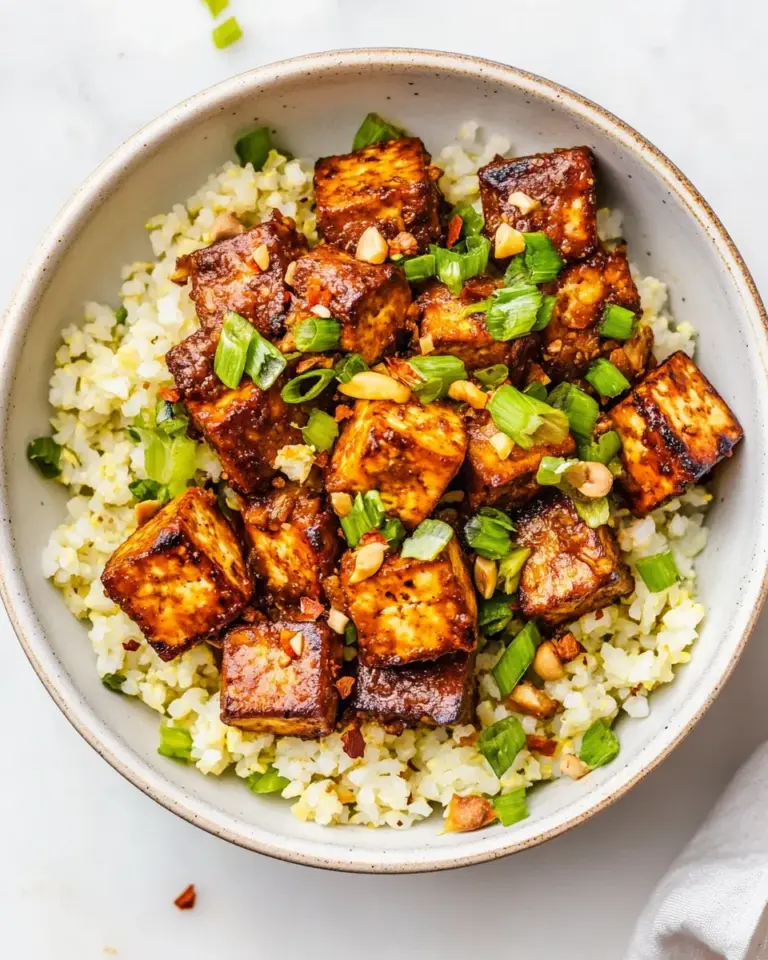 Delicious Air Fryer Peanut Curry Tofu with Gingery Cauliflower Rice recipe photo