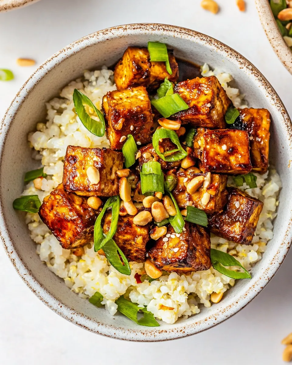Healthy Air Fryer Peanut Curry Tofu with Gingery Cauliflower Rice dish photo