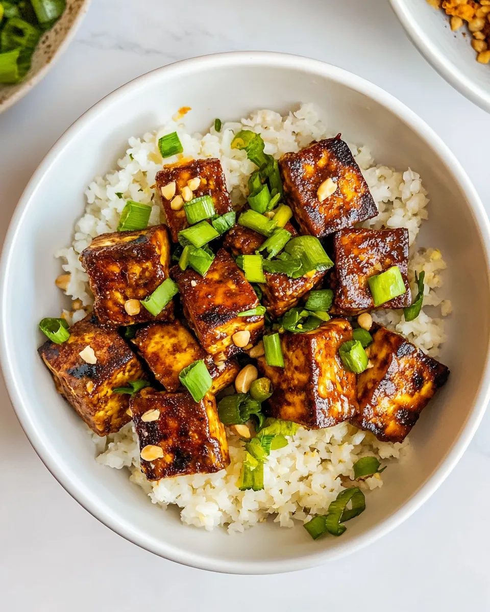 Perfect Air Fryer Peanut Curry Tofu with Gingery Cauliflower Rice plate image