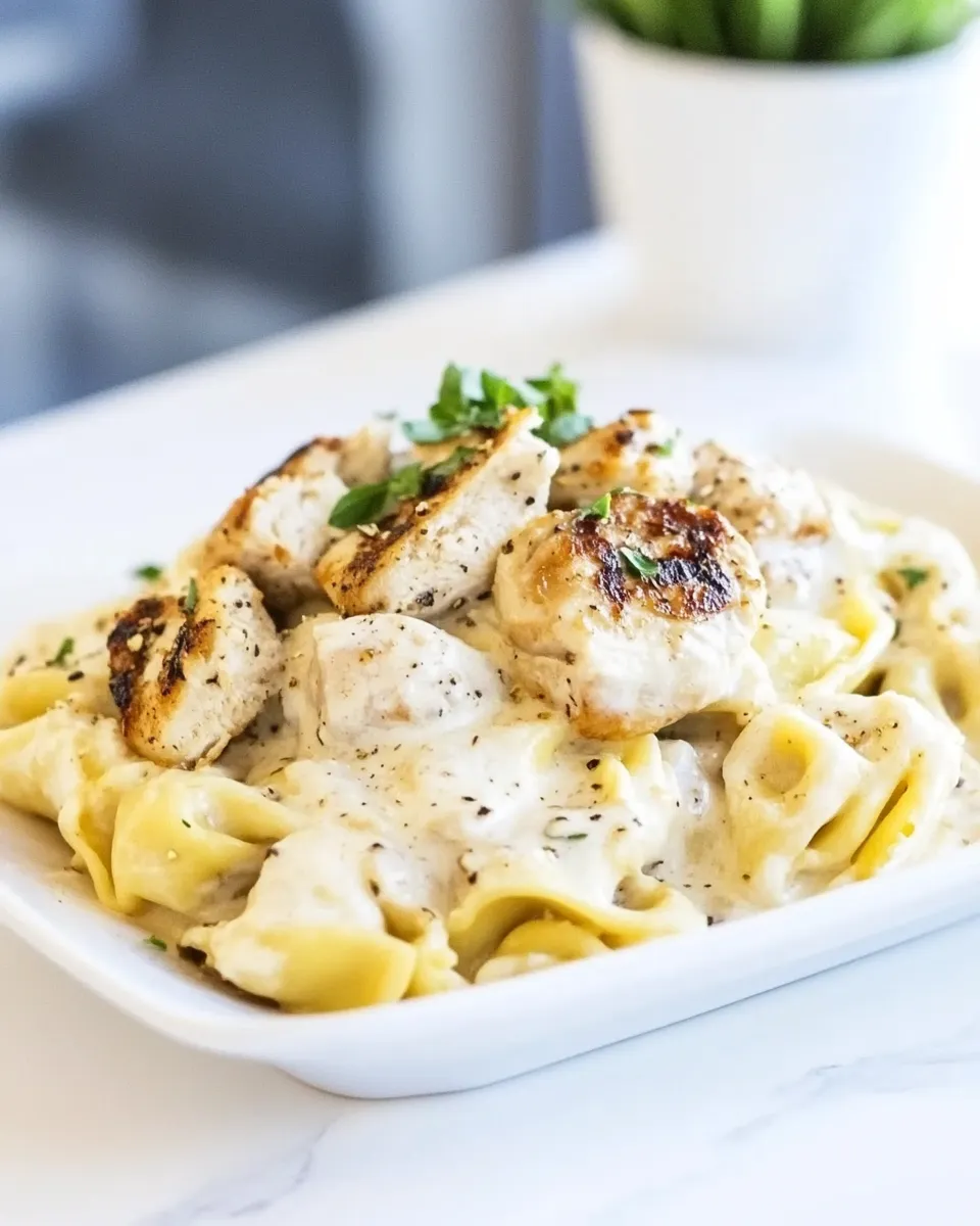 Easy Asiago Tortellini Alfredo with Grilled Chicken recipe photo