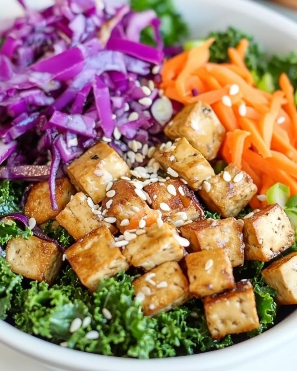 Easy Asian Kale & Tofu Salad (Protein-Rich!) recipe image
